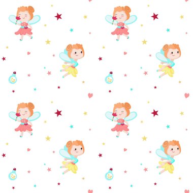 Sevimli küçük periler ile vektör seamless modeli