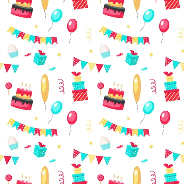 Joyeux anniversaire vecteur motif sans couture avec des décorations de fête — Image vectorielle