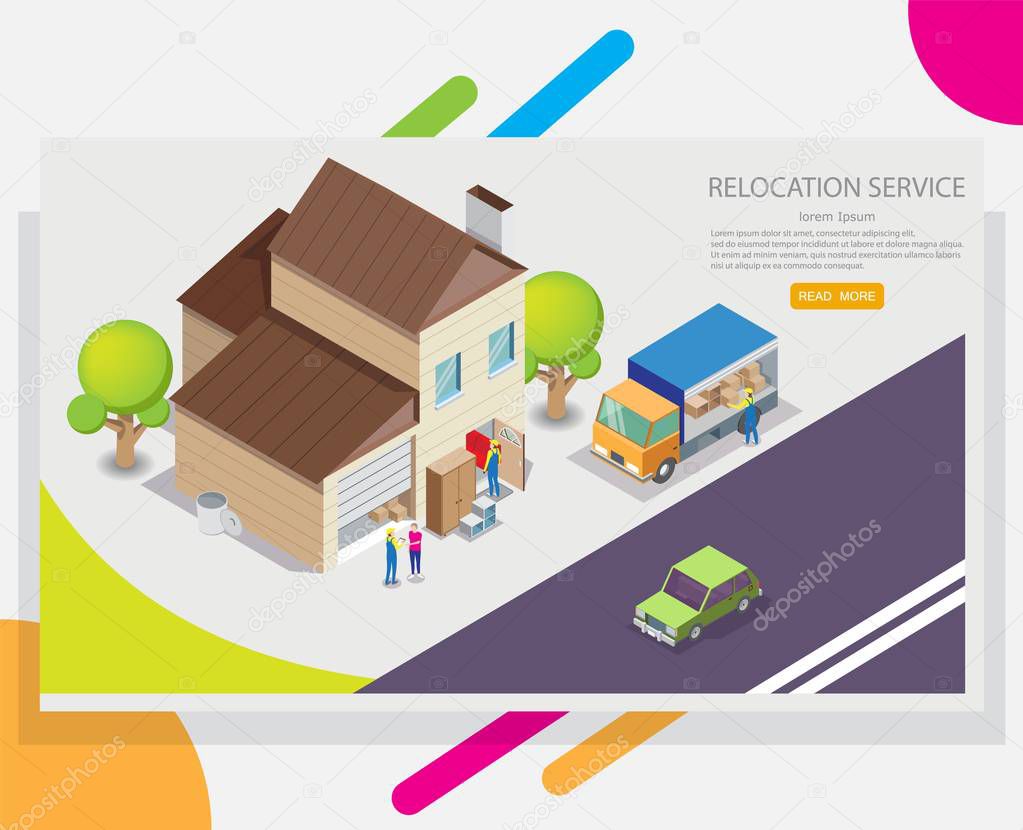 Relocation service vector web banner design template