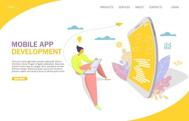 Mobil uygulama geliştirme vektör Web sitesi açılış sayfa tasarım şablonu