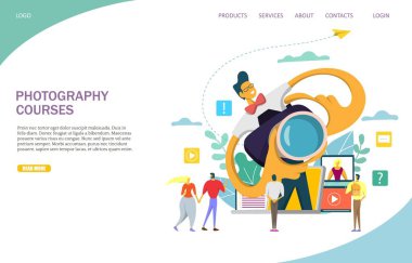Fotoğraf kursları vektör Web sitesi açılış sayfası tasarım şablonu