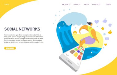 Sosyal ağlar vektör Web sitesi açılış sayfası tasarım şablonu