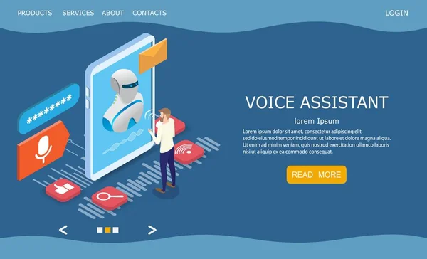 Asistente de voz vector sitio web landing page plantilla de diseño — Archivo Imágenes Vectoriales