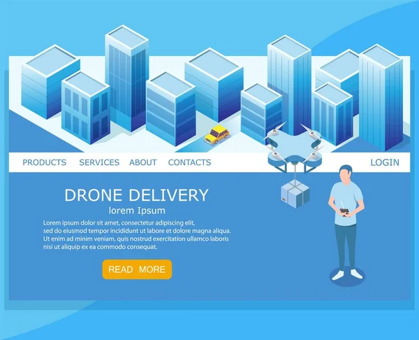 Drone delivery vector website landing page design template — Stock Vector