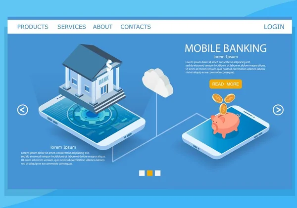 Mobile banking vektor webbplats landning designmall — Stock vektor