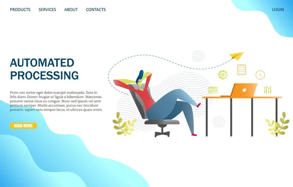 Geautomatiseerde verwerking vector website landing pagina ontwerpsjabloon — Stockvector