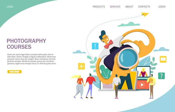 Fotografie cursussen vector website landing paginasjabloon — Stockvector