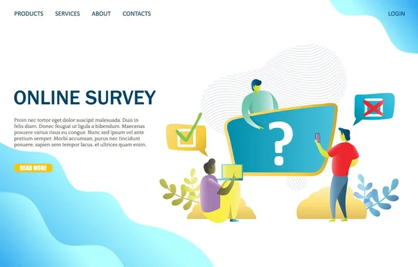 Online survey vector website landing page design template — Stock Vector