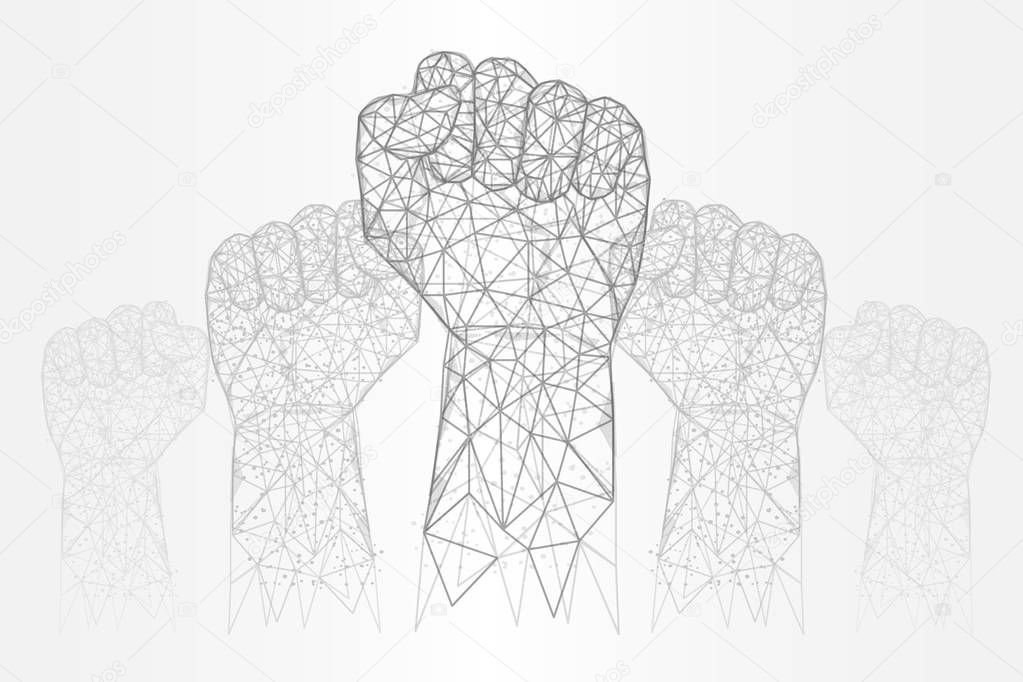 Raised hands vector polygonal art style illustration