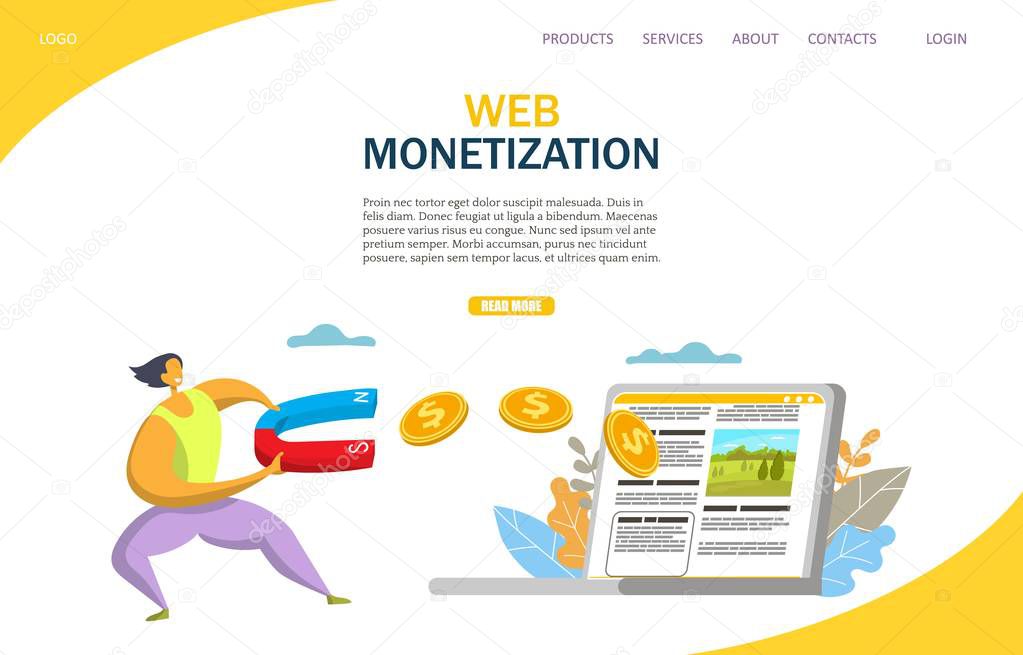 Web monetization vector website landing page design template