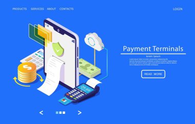 Ödeme terminalleri vektör web sitesi açılış sayfası tasarım şablonu