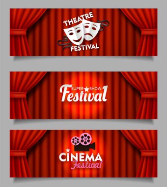 Sinema ve tiyatro festivali vektör yatay afiş şablon seti