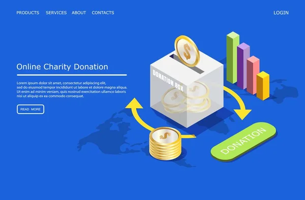 Шаблон дизайна целевой страницы вектора пожертвований онлайн — стоковый вектор