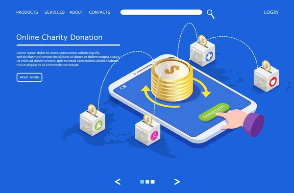 オンライン慈善寄付ベクトルウェブサイトランディングページデザインテンプレート — ストックベクタ