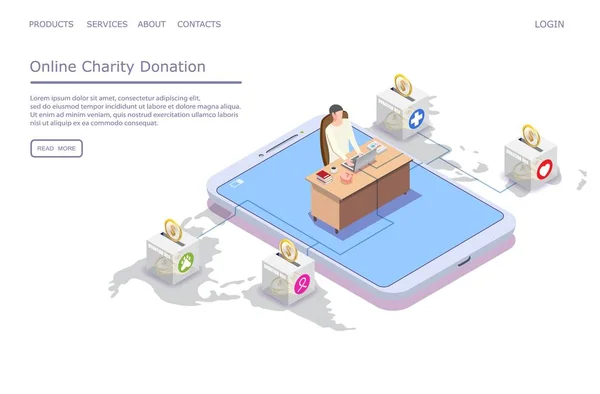 在线慈善捐赠载体网站登陆页设计模板 — 图库矢量图片