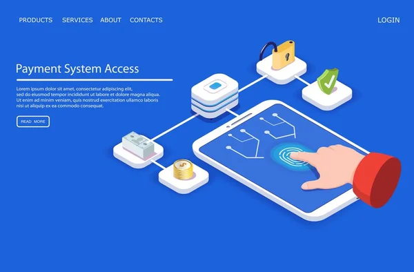 Payment system access vector website landing page design template — Stock vektor