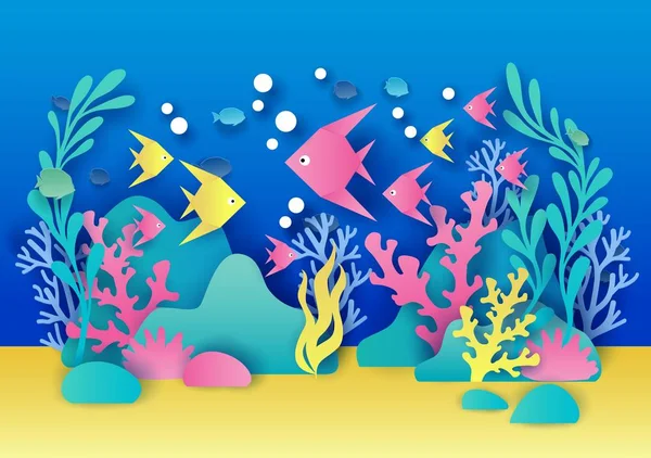 Aquarium-Vektorillustration im Stil der Papierkunst — Stockvektor