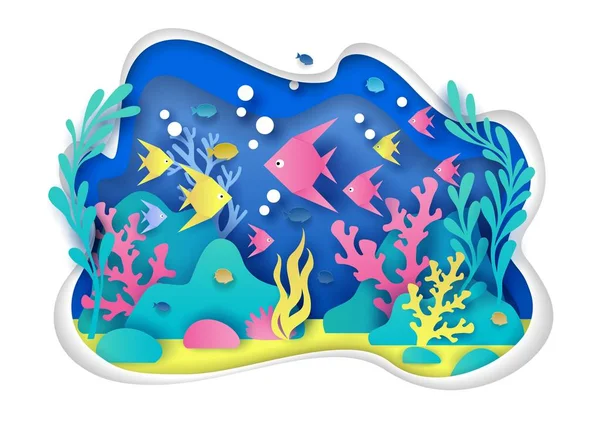 Aquarium-Vektorillustration im Stil der Papierkunst — Stockvektor