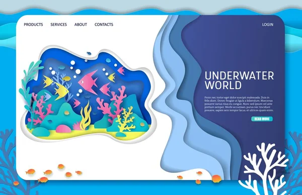 Modèle de conception de page de destination de site Web vectoriel monde sous-marin — Image vectorielle