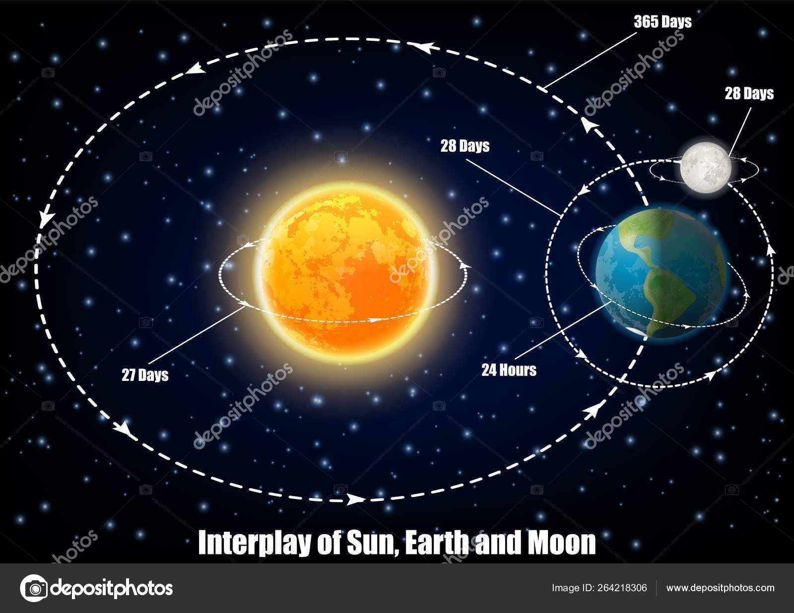 Interplay of Sun, Earth and Moon, vector educational poster Stock ...