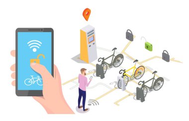 Web banner, web sitesi sayfası için Bisiklet paylaşım sistemi vektör kavramı