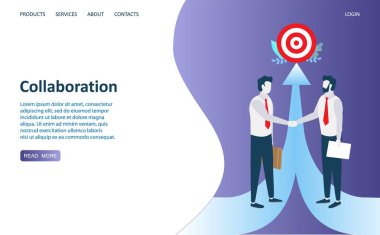 İşbirliği vektör web sitesi açılış sayfası tasarım şablonu