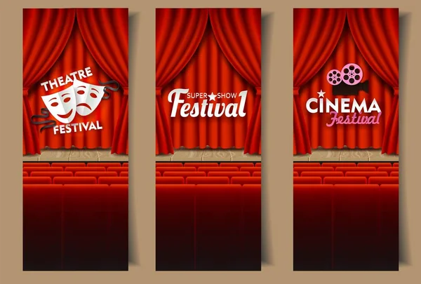 Cinema en theaterkunsten vector verticale banner sjabloon instellen — Stockvector