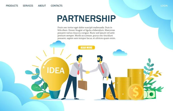 Modello di design della pagina di destinazione del sito web vettoriale partnership — Vettoriale Stock