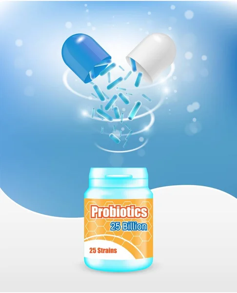 Probiotics 알 약 광고 벡터 포스터 배너 템플릿 — 스톡 벡터