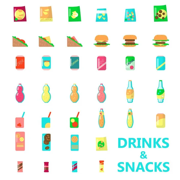 Bevande e snack, illustrazione isolata piatta vettoriale — Vettoriale Stock