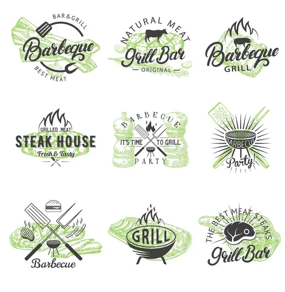 Vintage bbq rozetleri etiketlerlogoları Vektör seti