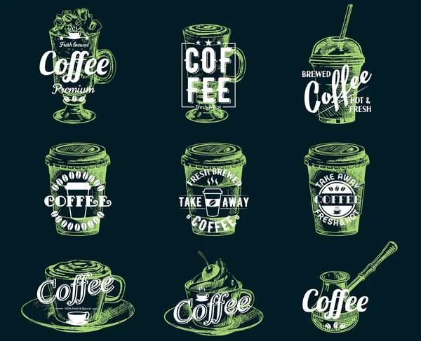 矢量集的老式咖啡徽章标签徽标 — 图库矢量图片