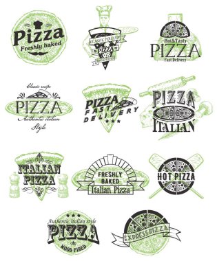 Vintage pizza rozetleri etiketlerlogoları Vektör seti