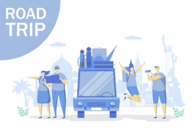 Web banner, web sitesi sayfası için Road trip vektör kavramı