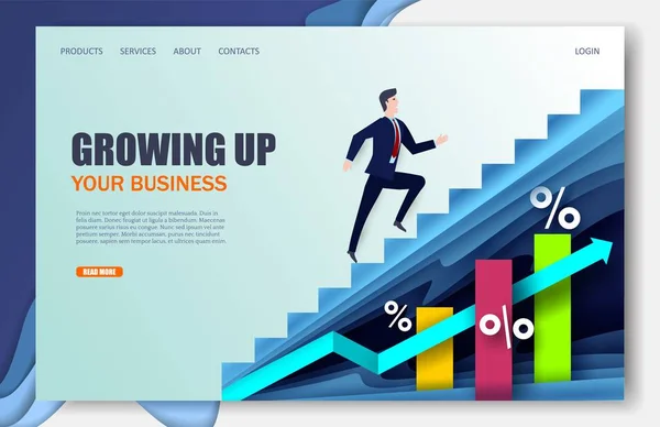 Modelo de design de landing page de site vetorial de empresa em crescimento — Vetor de Stock