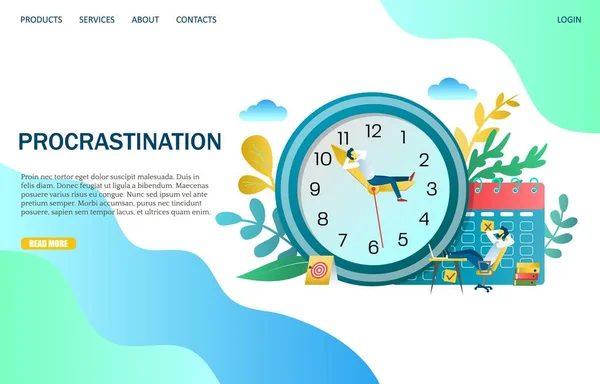 Procrastination vector website landing page ontwerpsjabloon — Stockvector