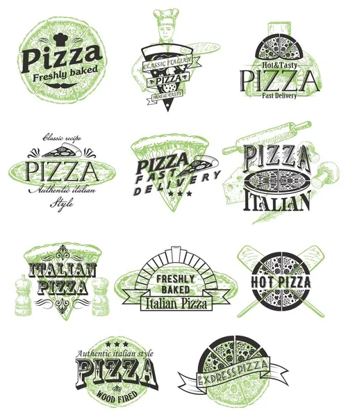 Vector set of vintage pizza badges logos — стоковый вектор