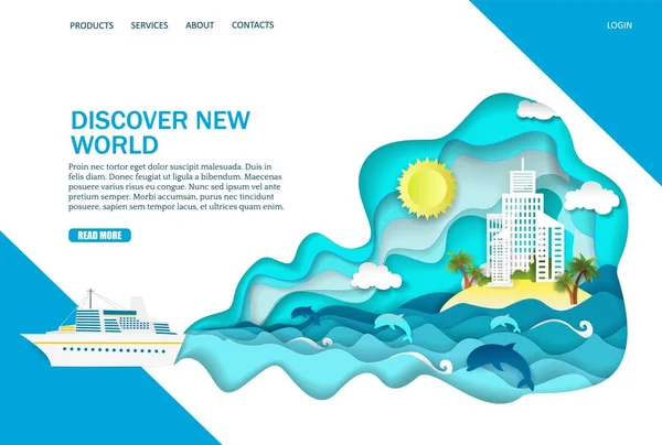 Discover new world vector website landing page design template — Stock Vector