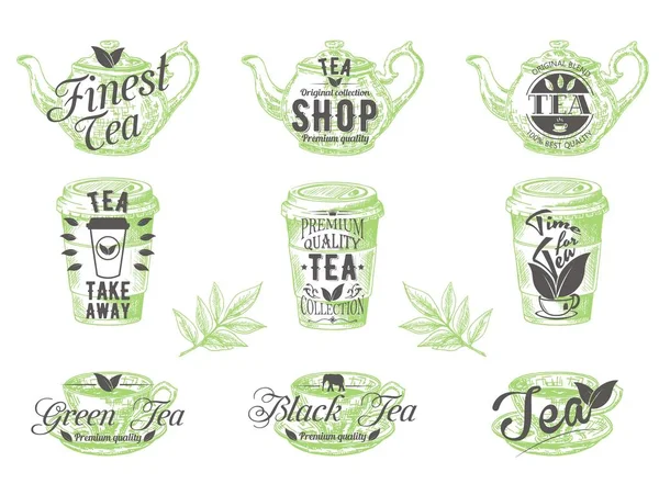 Vektor Set von Vintage Tea Badges Etiketten Logos — Stockvektor