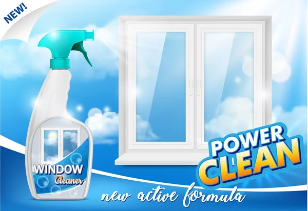 Affiche publicitaire pour nettoyeur de vitres, illustration vectorielle réaliste — Image vectorielle