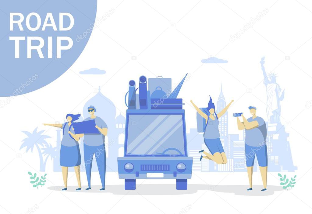 Road trip vector concept for web banner, website page