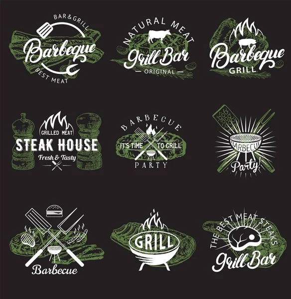 Vector set van vintage barbecue emblemen, logo's, badges en labels — Stockvector