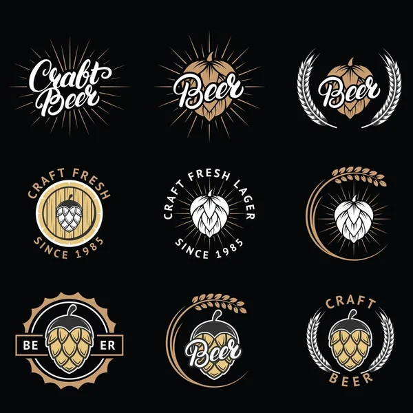 Vector set of craft beer emblems, logos, badges and labels — Stock Vector