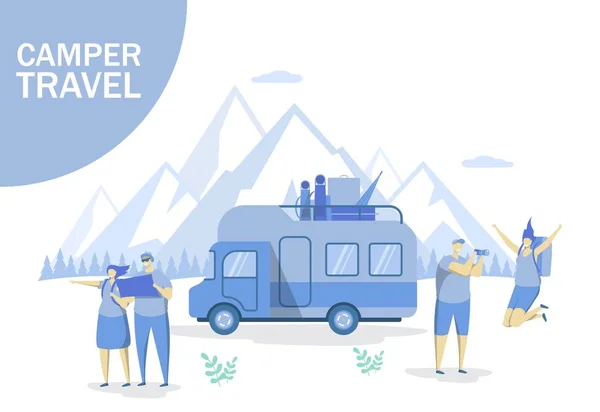 Camper travel vector concept for web banner, website page