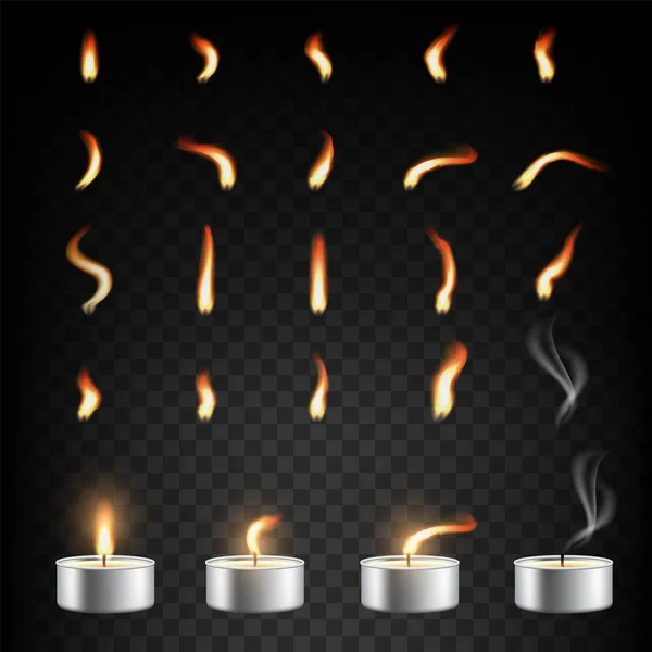Tea Candle och Flame set, vektor isolerad illustration — Stock vektor