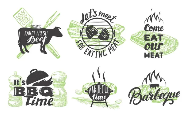Vektor-Set mit Vintage-Grill-Emblemen, Logos und Etiketten — Stockvektor