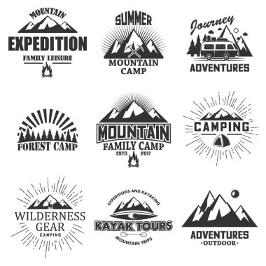 Vector set of vintage outdoor label, emblem, badge and logo set clipart