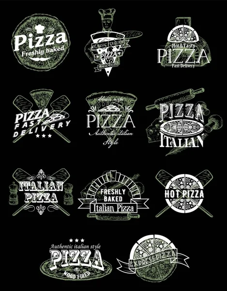 Vektor uppsättning av Vintage pizza emblem, logotyper, märken och etiketter — Stock vektor