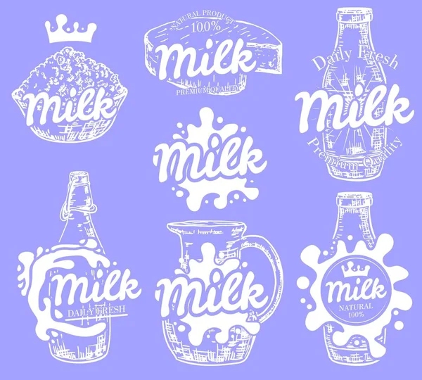 Vector set van vintage melk emblemen, logo's, badges en labels — Stockvector