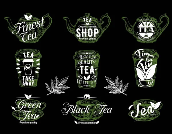 Thee embleem, logo, badge en label vector set — Stockvector